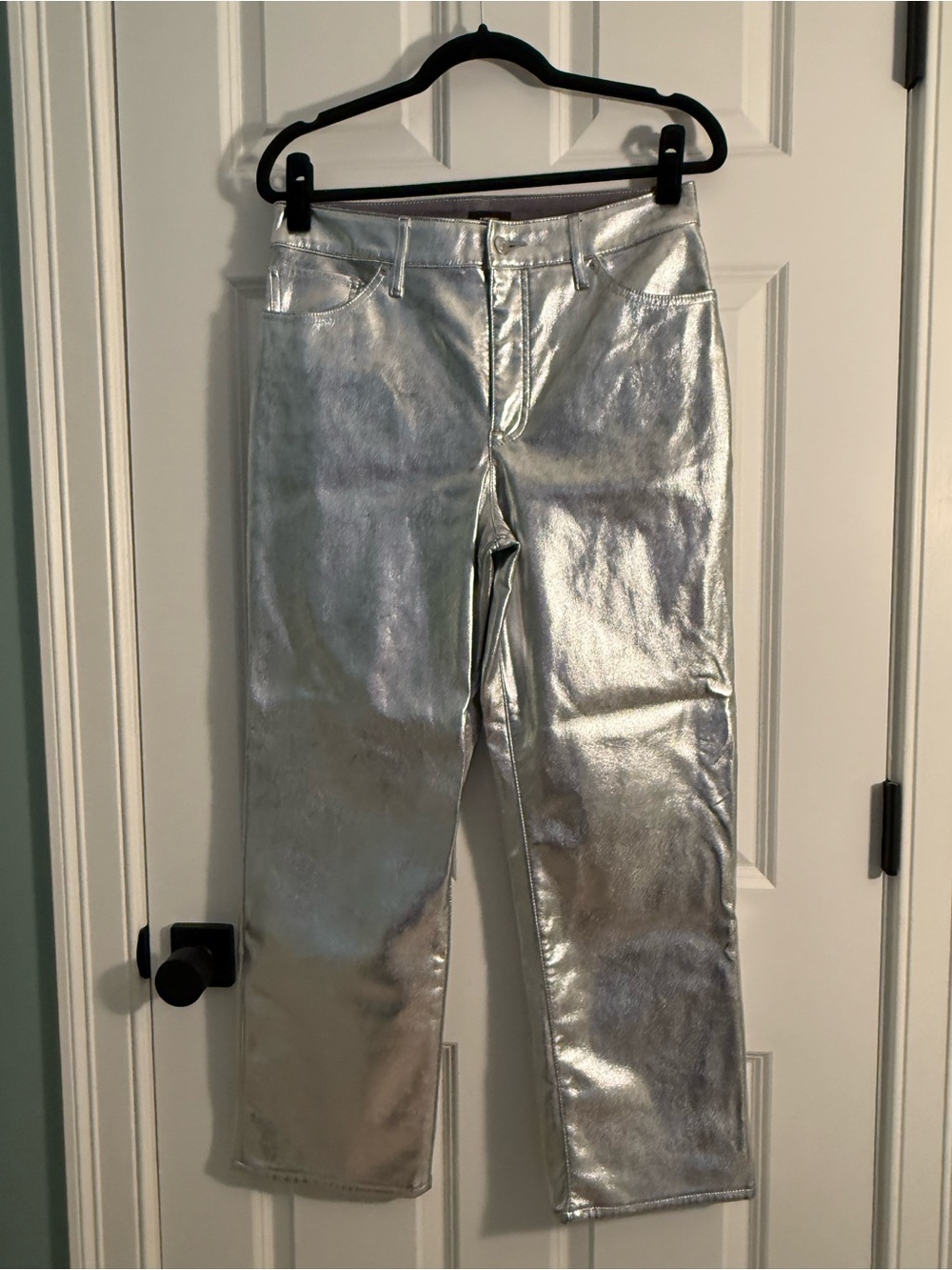 Express Metallic Silver Women's Straight Faux Leather Pants